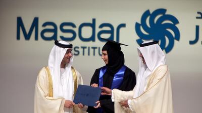 Sheikha Al Zaabi, 24, receives her award. The students were the third batch to be awarded postgraduate diplomas by the institute, which was founded in 2006. Emiratis account for 42 per cent of students.