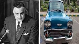 Gamal Abdel Nasser and one of his former presidential cars. Photo: Getty Images / Egyptian Interior Ministry