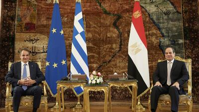 Egyptian President Abdel Fattah El Sisi and the Prime Minister of Greece Kyriakos Mitsotakis met at Al Ittihadiya Presidential Palace in Cairo. EPA