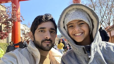 Sheikh Hamdan bin Mohammed, Crown Prince of Dubai with Mohammed bin Ahmed Jaber Al Harbi (Maj) at Kyoto's Fushimi Inari Shrine. Instagram / faz3
