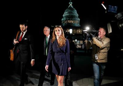 White House communications director Hope Hicks leaves the US Capitol after attending the House Intelligence Committee closed door meeting in Washington on February 27, 2018. Leah Millis / Reuters