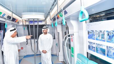 Dubai Crown Prince Hamdan bin Mohammed led a delegation to the Metro depot at Al Rashidiya.