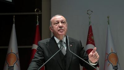 Turkish President Tayyip Erdogan speaks during a meeting of his ruling AK Party in Ankara. Reuters