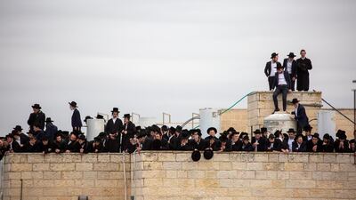 Ultra-Orthodox Jews participate in the funeral for prominent rabbi Meshulam Soloveitchik, in Jerusalem. AP