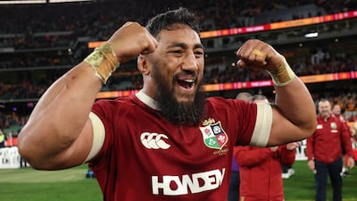 Lions' Bundee Aki celebrates victory at the MCG. Getty Images