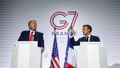 France's President Emmanuel Macron and US President Donald Trump on the third day of the annual G7 Summit. AFP