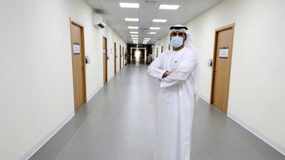 Mubarak Al Darmaki, chief operation officer at Al Rahba Hospital, says Dubai Parks and Resorts field hospital will “remain on standby” for several weeks in case demand for patient beds was needed but is otherwise closed for new cases. Chris Whiteoak / The National