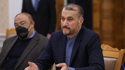 A handout photo made available by the press service of the Russian Foreign Affairs Ministry shows Iranian Foreign Minister Hossein Amir-Abdollahian (R) during a meeting with Russian Foreign Minister Sergei Lavrov (not pictured) in Moscow, Russia, 20 January 2022. The Iranian diplomat is on a working visit to Moscow. EPA