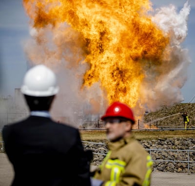 An explosion during a demonstration in the port area of Rotterdam. AFP