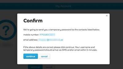 A screen grab of the du website which previously revealed customers' email addresses when they clicked on the 'forgotten password' option. The company has since rectified the problem. The National