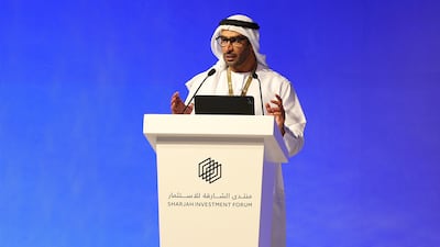 Mohamed Al Mushrrakh, chief executive of Invest in Sharjah, addresses the investment forum. Chris Whiteoak / The National