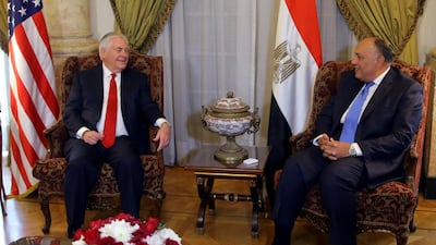 Secretary of State Rex Tillerson meets with Egyptian Foreign Minister Sameh Shoukry in Cairo. Khaled Elfiqi / Reuters