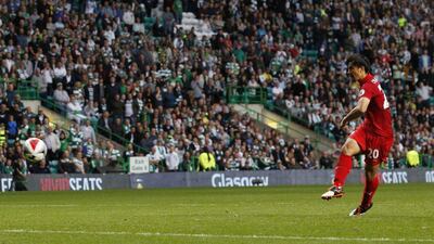 Leicester City’s Shinji Okazaki scores during the penalty shootout in their International Champions Cup match against Celtic at Celtic Park Saturday, July 23 2016. Craigh Brough / Action Images / Reuters