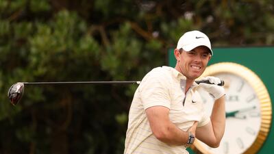 Rory McIlroy watches his shot from the third tee during the final round of the Open Championship on the Old Course at St Andrews, Scotland, on Sunday July 17, 2022. AP