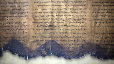 A fragment of the Dead Sea scrolls is laid out at a laboratory in Jerusalem. Getty Images
