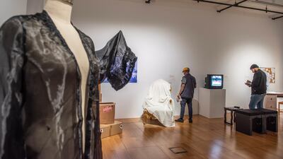 Being Borrowed: On Egyptian Migration to the Gulf presents works by 21 Egyptian artists across a range of mediums, from photographs and video works to installations and textiles. All Photos: Vidhyaa Chandramohan for The National