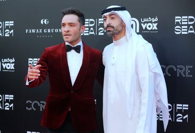 Actor Ed Westwick with Red Sea International Film Festival chairman Mohammed Al Turki at the event in December 2021. AP