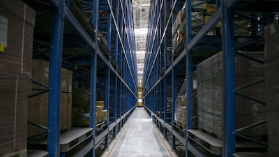 An aisle storage system inside the cargo facility. Reem Mohammed / The National