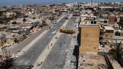 The besieged city of Misurata, Libya, as of April 23, 2011, when government troops retreated to the outskirts under rebel fire.