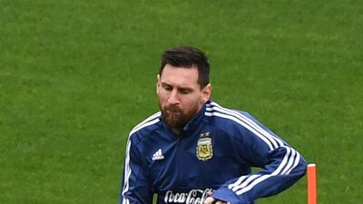 Lionel Messi takes part in a training session in Sao Paulo, Brazil. AFP