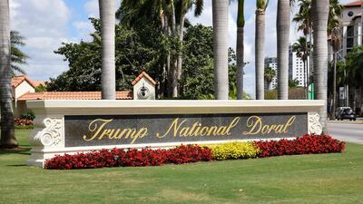 This file photo taken on April 3, 2018 shows Trump National Doral sign of the golf resort owned by US President Donald Trump's company in Miami, Florida on April 3, 2018. AFP