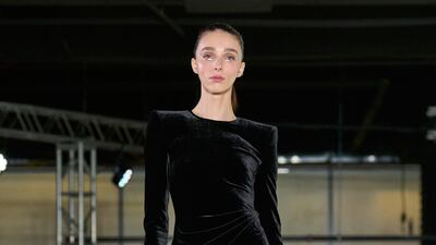 An asymmetric dress with sparkly detail at Naeem Khan. Photo: Naeem Khan