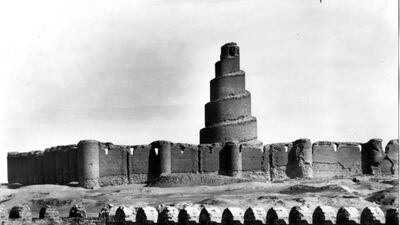 The spiral minaret of the Great Mosque at Samarra is testimony to the vision of Muslim leaders, their architects and builders. Courtesy Museum fur Islamische Kunst / Staatliche Museen zu Berlin