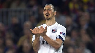 Paris Saint-Germain's Zlatan Ibrahimovic gestures during his side's loss to Barcelona in the Champions League on Tuesday. Alejandro Garcia / EPA