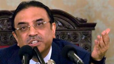 The Pakistani president, Asif Ali Zardari, widower of assassinated former Pakistani leader Benazir Bhutto, gestures during a press conference in Islamabad, on Sept 9, 2008.