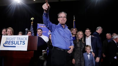Republican Mike Braun reacts during an election night party in Indianapolis after defeating Sen. Joe Donnelly. AP Photo