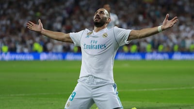 Real Madrid's Karim Benzema celebrates scoring their second goal. Gonzalo Arroyo Moreno / Getty Images
