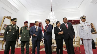 Foreign ministers and military chiefs of x Indonesia, Malaysia and the Philippines held talks in Yogyakarta on Thursday, hashing out the details of joint patrols to protect shipping in the waters between their border areas. Rana Dyandra / AP Photo