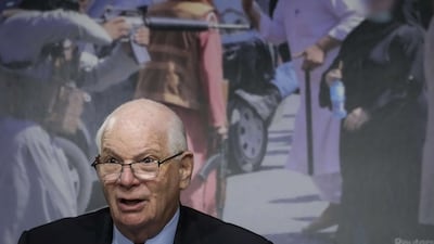 Mr Cardin questions Secretary of State Antony Blinken during a committee hearing in September 2021 in about the Biden administration's handling of the US withdrawal from Afghanistan. Getty / AFP