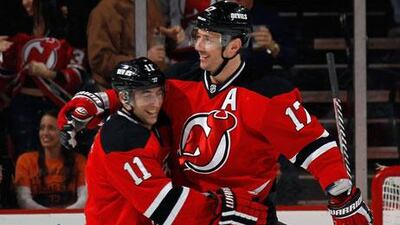 Ilya Kovalchuk, rignt, celebrates scoring against the Philadelphia Flyers.