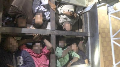 The men and women had virtually no room to move under the floor of the truck. Courtesy Abu Dhabi Police