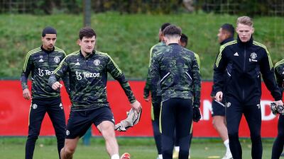 Manchester United's Harry Maguire during training. Reuters