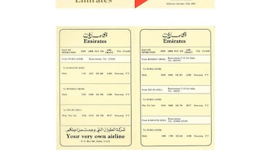 A ticket stub from the airline's first flight. Courtesy Emirates
