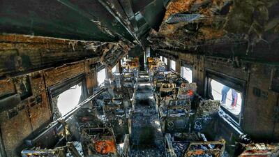 A burnt out railway carriage allegedly set on fire by opposition activists, in Bangladeshi capital Dhaka. At least four people were killed in the blaze. AFP