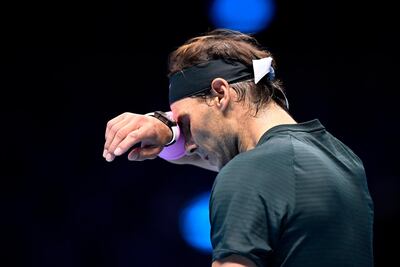 Rafael Nadal reacts to a lost point at London's O2 Arena. AFP