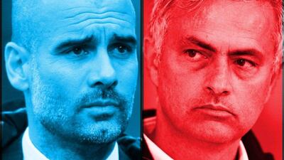 Manchester City and Pep Guardiola meet Jose Mourinho and Manchester City in one of the most pivotal Manchester derbies in recent years on Thursday. Getty images / The National illustration