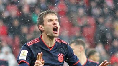 Bayern Munich's Thomas Muller celebrates after scoring the second goal. AFP