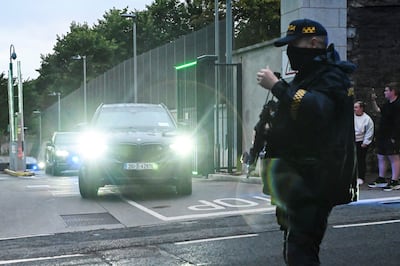 A car carrying Daniel Kinahan leaves the Special Criminal Court in Dublin. Reuters