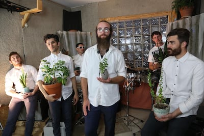 Kuwaisiana band members, from left, Dehan Elcin, +Aziz, Matthieu L’etudiant, Nick Ferreirae, Patrick Driscoll, Sam Levine. Esther Crowley