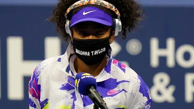 Naomi Osaka wears a mask in honour of Breonna Taylor before her match against Misaki Doi during the first round of the US Open. AP Photo