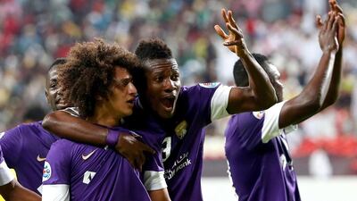 Al Ain will have Omar Abdulrahman, left, but will be missing Asamoah Gyan, centre. Marwan Naamani / AFP