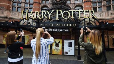Harry Potter fans use mobile phones to photograph the Palace Theatre in London. Andy Rain / EPA