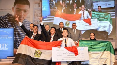 Students celebrate success at the sixth Intel Science Competition Arab World held over the weekend in Alexandria, Egypt. Wam