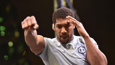 British heavyweight boxing challenger Anthony Joshua works out at Digital City in the Saudi capital Riyadh on December 3, 2019, ahead of the upcoming "Clash on the Dunes". The hotly-anticipated rematch between Joshua and Mexican-American heavyweight boxing champion Andy Ruiz Jr is scheduled to take place in Diriya, near the Saudi capital on December 7. / AFP / Fayez Nureldine