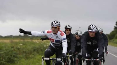 Fabian Cancellara (left) trains with team mates ahead of the Tour de France.