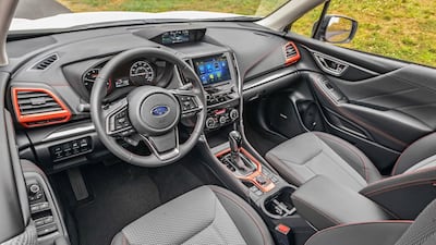 In its new Sport trim, the Forester gains orange detailing around the air vents and gear lever. Subaru